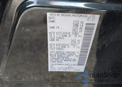 2015 Nissan Pathfinder Sl z USA, uszkodzony, nr VIN 5N1AR2MM9FC687193